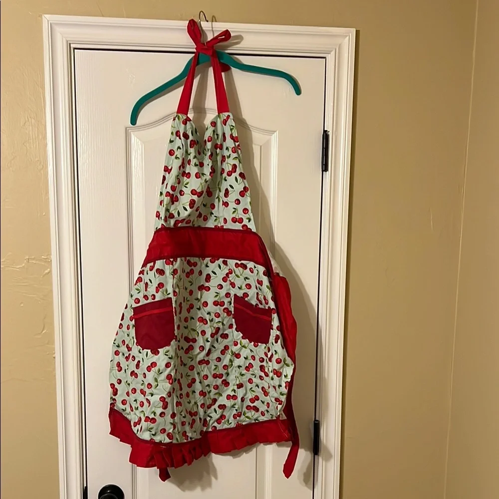 Cherry Print Apron with Red Accents - Picture 1 of 6